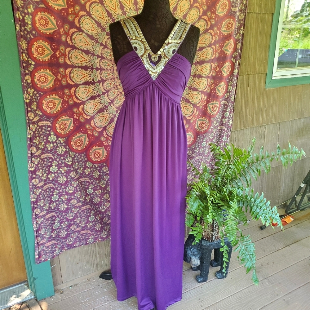 Bailey Blue Purple Beaded Maxi Dress